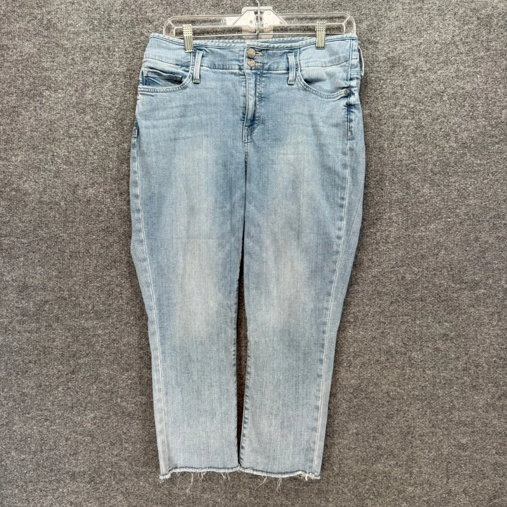 NYDJ Marilyn Straight Ankle Jeans Women 8 Light Blue Raw Hem Stretch Denim Pants